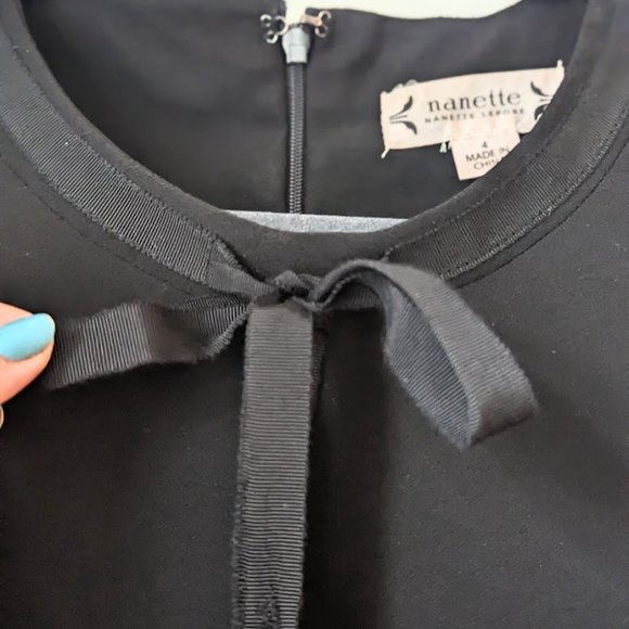 Nanette by Nanette Lepore Black Mini Dress with Cream Pleated Sleeves - Picture 7 of 7